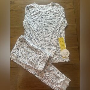 Caden Lane White Pajama Set with Black Dinosaur Print